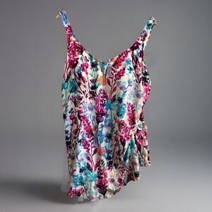 Maxine of Hollywood Size 24W Floral One Piece Swimsuit With Skirted Front Cute